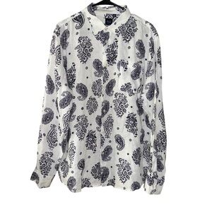 SAKS FIFTH AVENUE 100% Linen Shirt Men’s Large Slim Fit Button Up Blue White